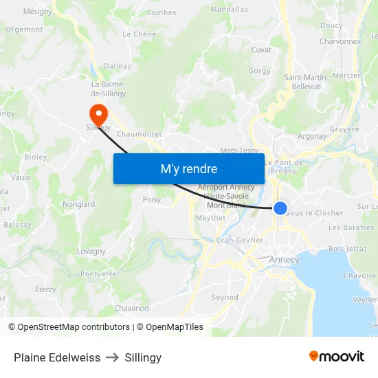 Plaine Edelweiss to Sillingy map