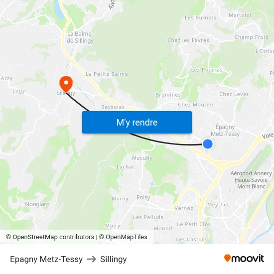 Epagny Metz-Tessy to Sillingy map