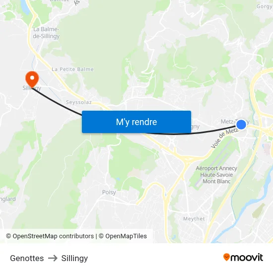 Genottes to Sillingy map
