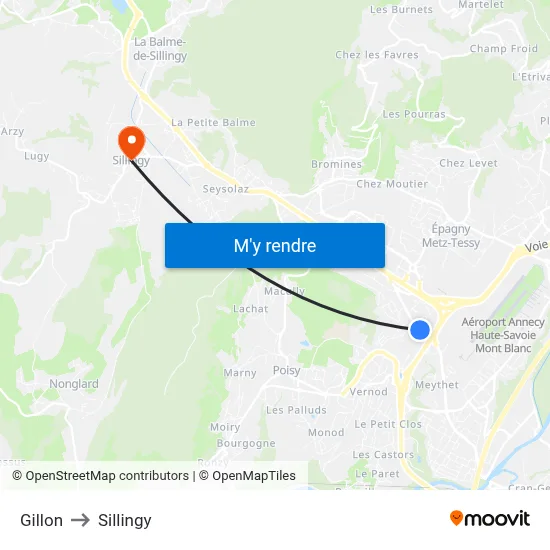 Gillon to Sillingy map