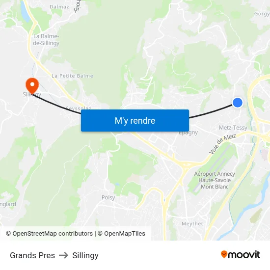 Grands Pres to Sillingy map