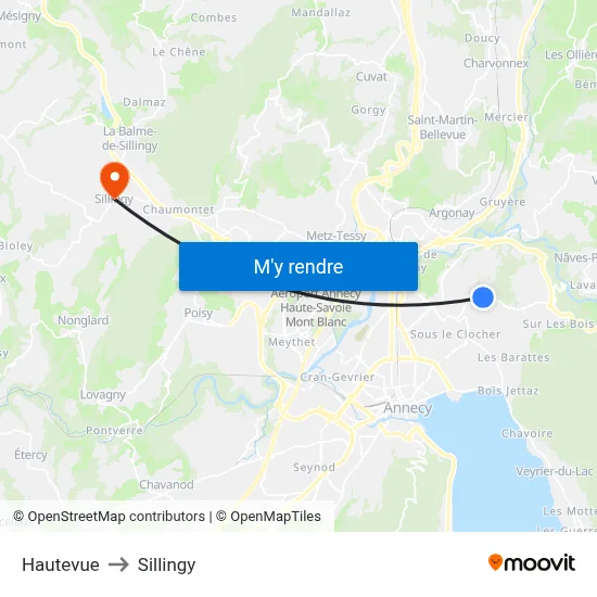 Hautevue to Sillingy map