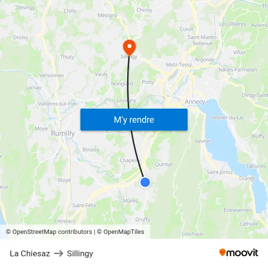 La Chiesaz to Sillingy map