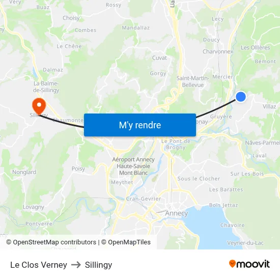 Le Clos Verney to Sillingy map