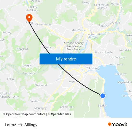 Letraz to Sillingy map
