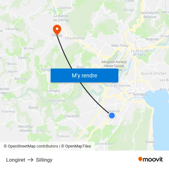 Longiret to Sillingy map