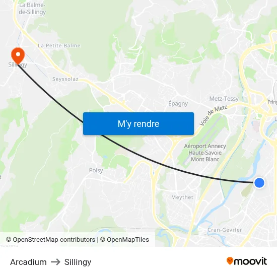 Arcadium to Sillingy map