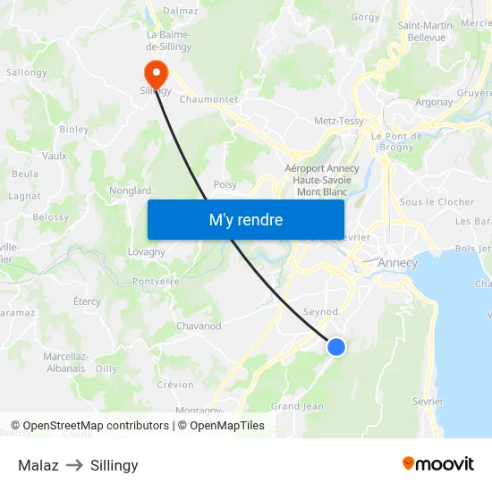 Malaz to Sillingy map
