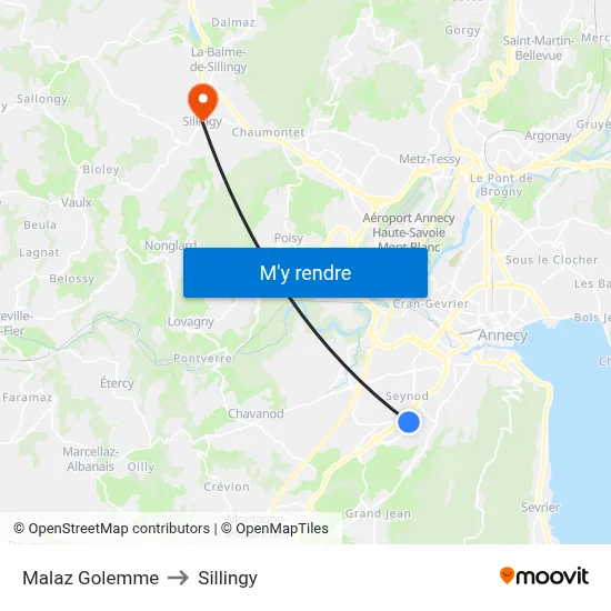 Malaz Golemme to Sillingy map