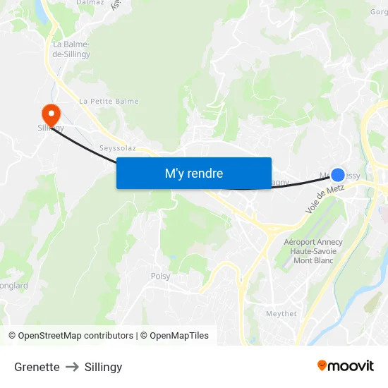 Grenette to Sillingy map