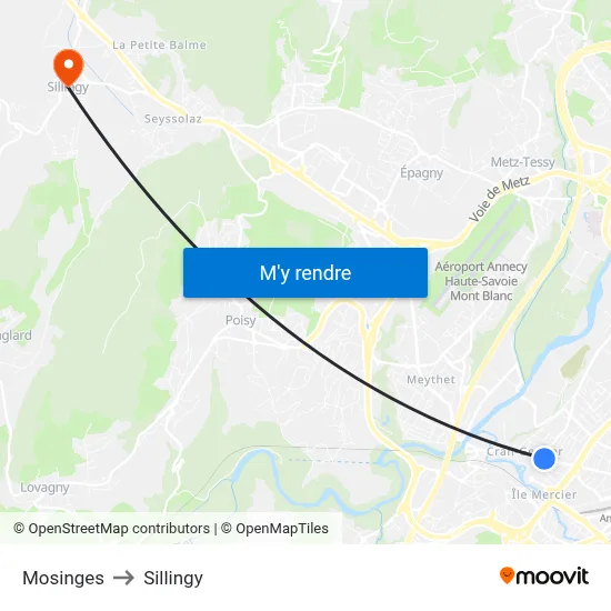 Mosinges to Sillingy map