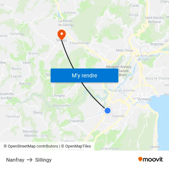 Nanfray to Sillingy map