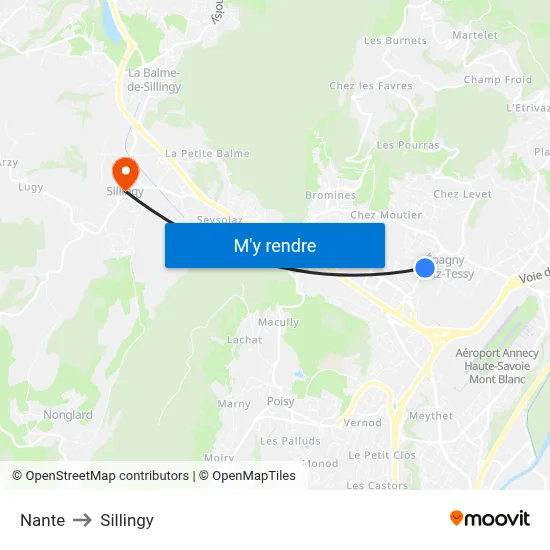 Nante to Sillingy map