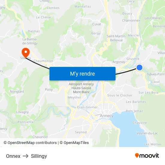 Onnex to Sillingy map