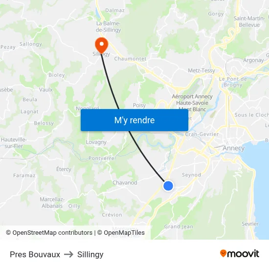 Pres Bouvaux to Sillingy map