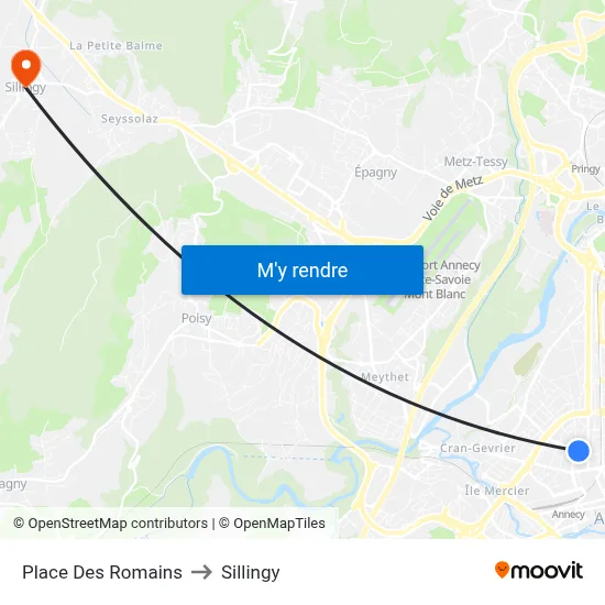 Place Des Romains to Sillingy map