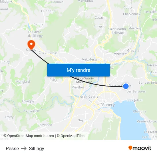 Pesse to Sillingy map