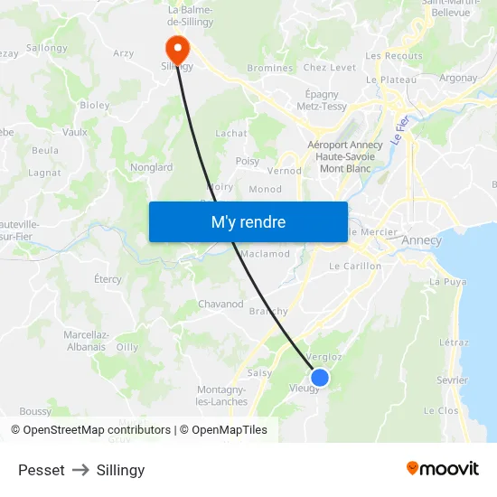 Pesset to Sillingy map