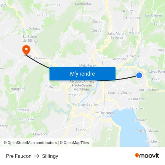 Pre Faucon to Sillingy map