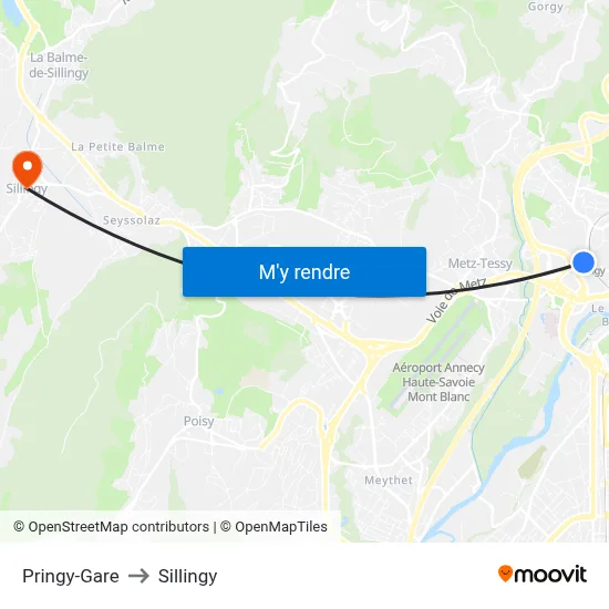 Pringy-Gare to Sillingy map