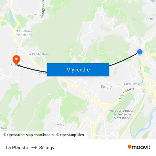 La Planche to Sillingy map