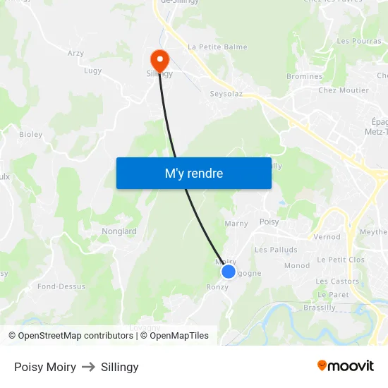 Poisy Moiry to Sillingy map