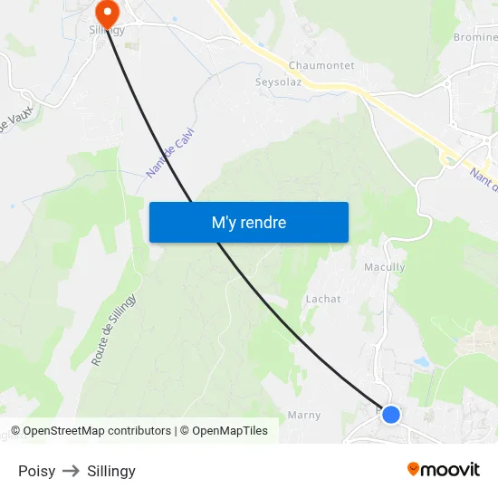 Poisy to Sillingy map