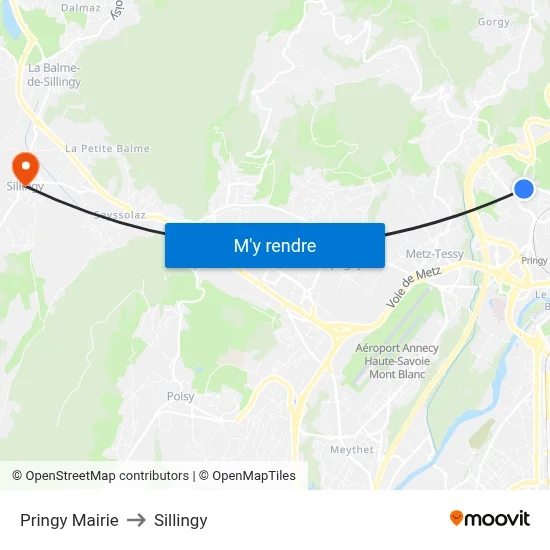 Pringy Mairie to Sillingy map