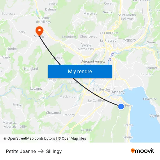Petite Jeanne to Sillingy map