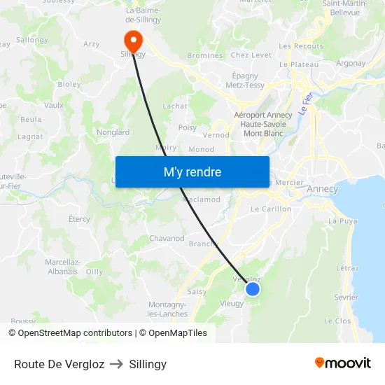 Route De Vergloz to Sillingy map