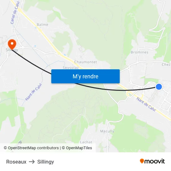 Roseaux to Sillingy map