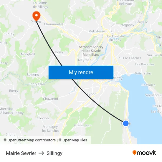 Mairie Sevrier to Sillingy map