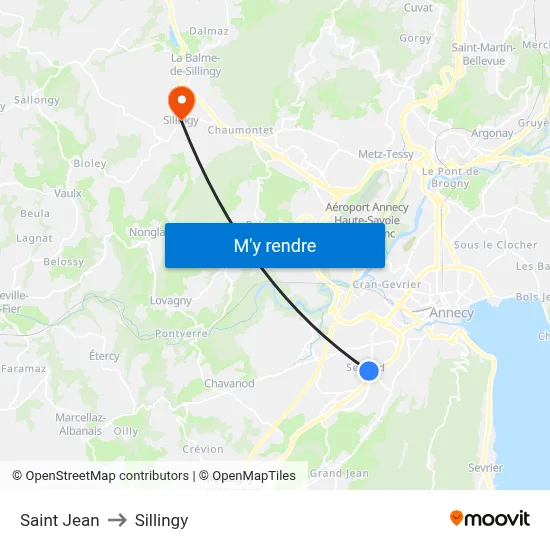 Saint Jean to Sillingy map