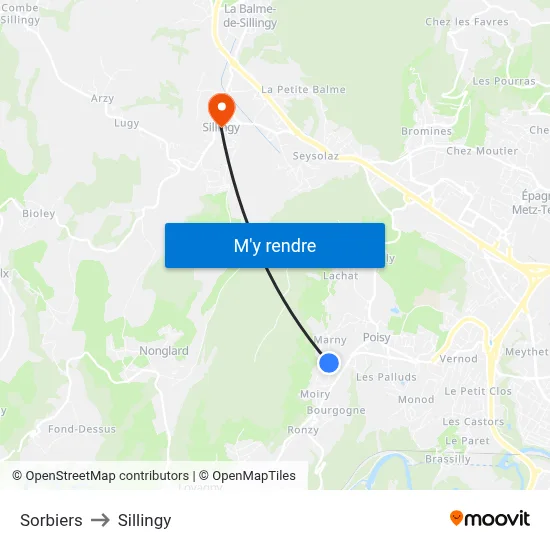 Sorbiers to Sillingy map