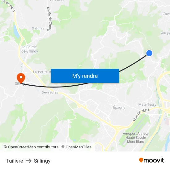 Tuiliere to Sillingy map