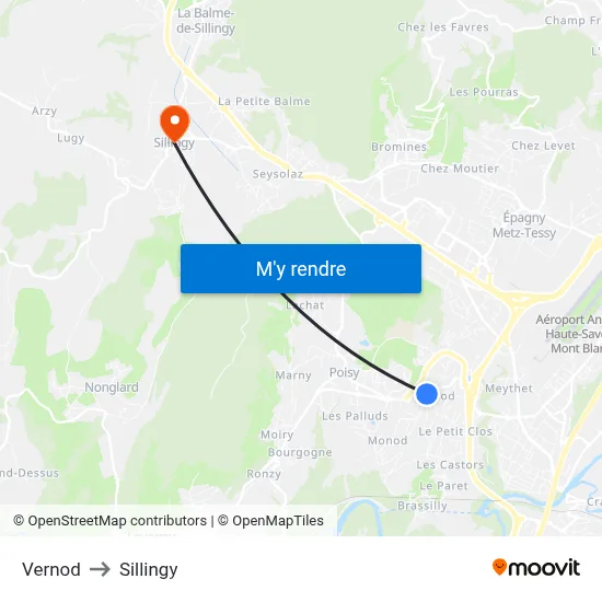 Vernod to Sillingy map