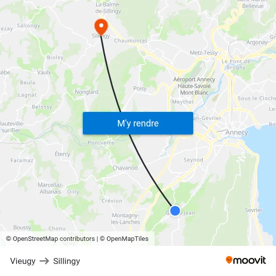Vieugy to Sillingy map