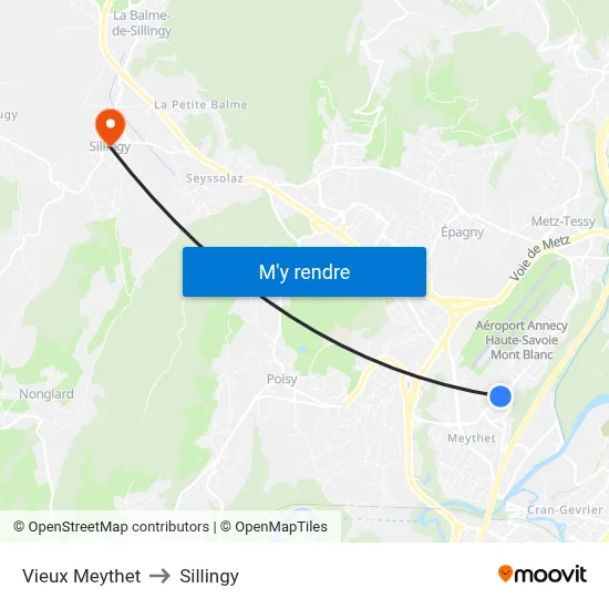 Vieux Meythet to Sillingy map