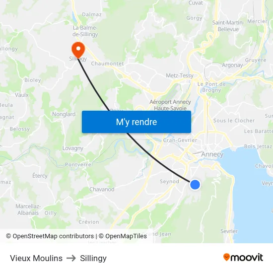 Vieux Moulins to Sillingy map