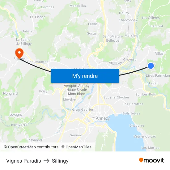Vignes Paradis to Sillingy map