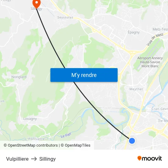 Vulpilliere to Sillingy map