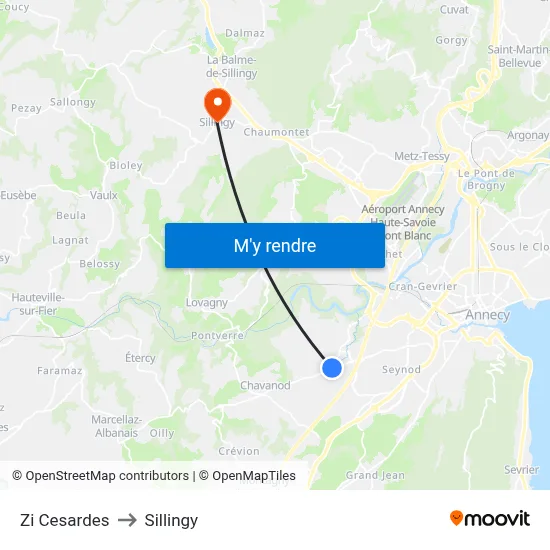 Zi Cesardes to Sillingy map