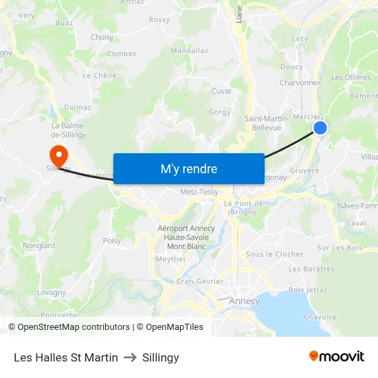 Les Halles St Martin to Sillingy map