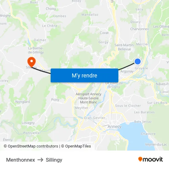 Menthonnex to Sillingy map