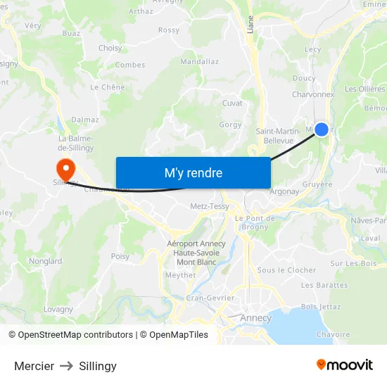 Mercier to Sillingy map