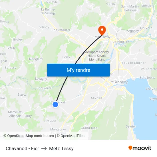 Chavanod - Fier to Metz Tessy map