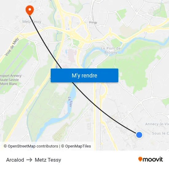 Arcalod to Metz Tessy map