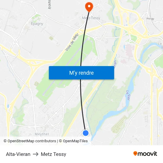 Alta-Vieran to Metz Tessy map