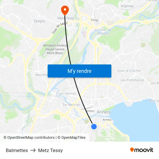 Balmettes to Metz Tessy map