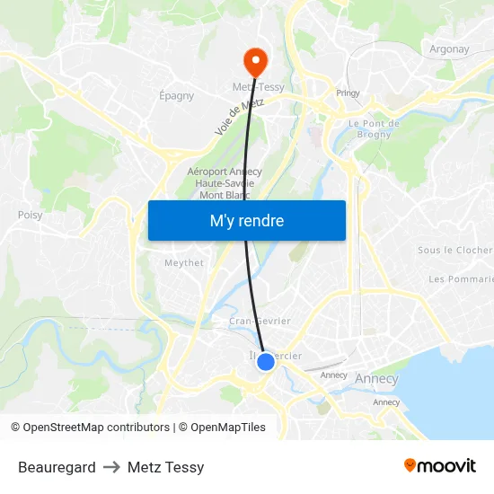 Beauregard to Metz Tessy map